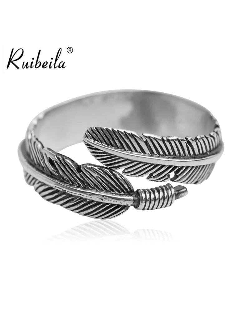 

ruibeila925argent indien plume bague hommes et femmes modles personnalit simple ouverture rglable taille bohme bijoux cadeau