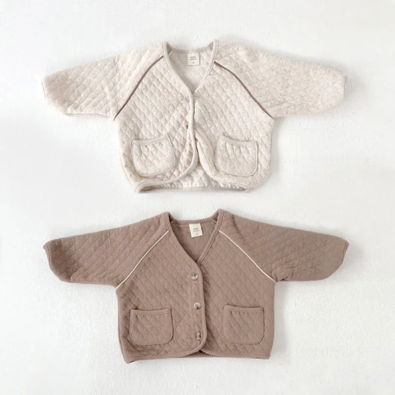 

Children Cotton Coat Double Pocket Retro Plaid Jacket Boys Girls Winter Warm Quilted Cotton Outerwear Autumn Baby Clothing