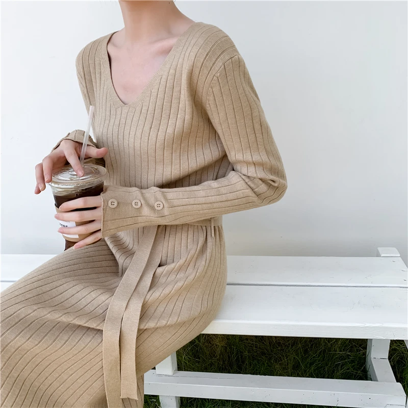 Корейское осеннее платье свитер женские вязаные платья женское выше колена с