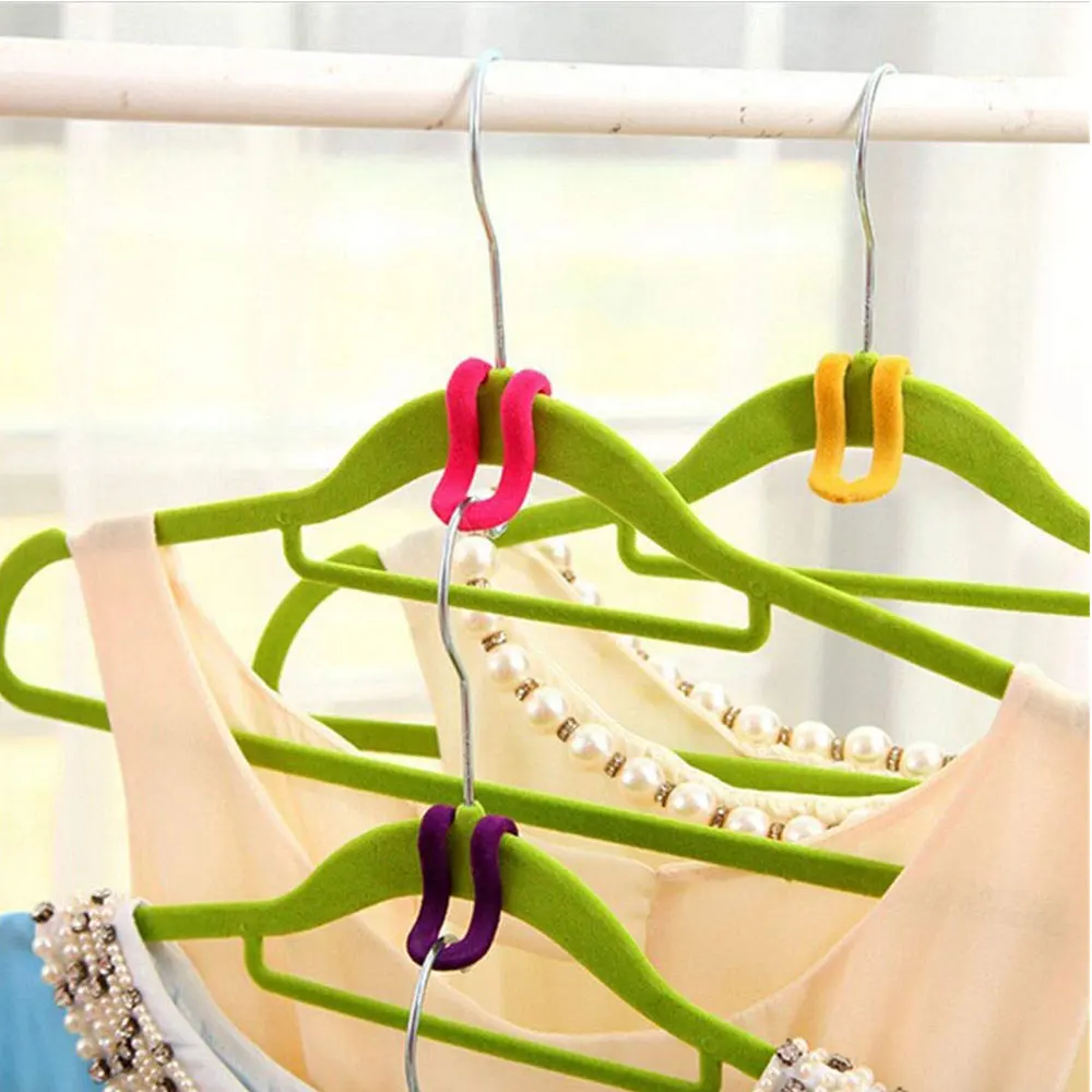 5/10PCS clothes hanger hook mini flocking clothespin simple wardrobe storage artifact multi-color random | Дом и сад