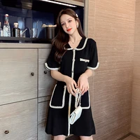 french style short sleeve womens one piece dress korean summer dresses black 931