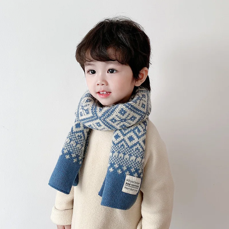 

Korean Fashion Plaid Diamond Children's Scarf Winter Knitting Boys Neck Cover Baby Snood Neck Warmer Toddler Scarfs Girls Shawls