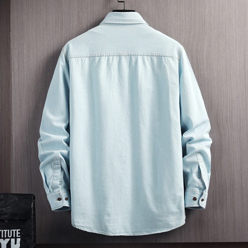 Мужская джинсовая рубашка 3XL 4XL размера плюс деловая Повседневная свободная