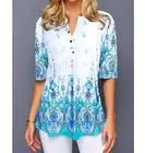 Рубашка блузка модная 2020 Топы больших размеров женская Повседневная рубашка с V-образным вырезом Женская свободная туника с цветочным принтом