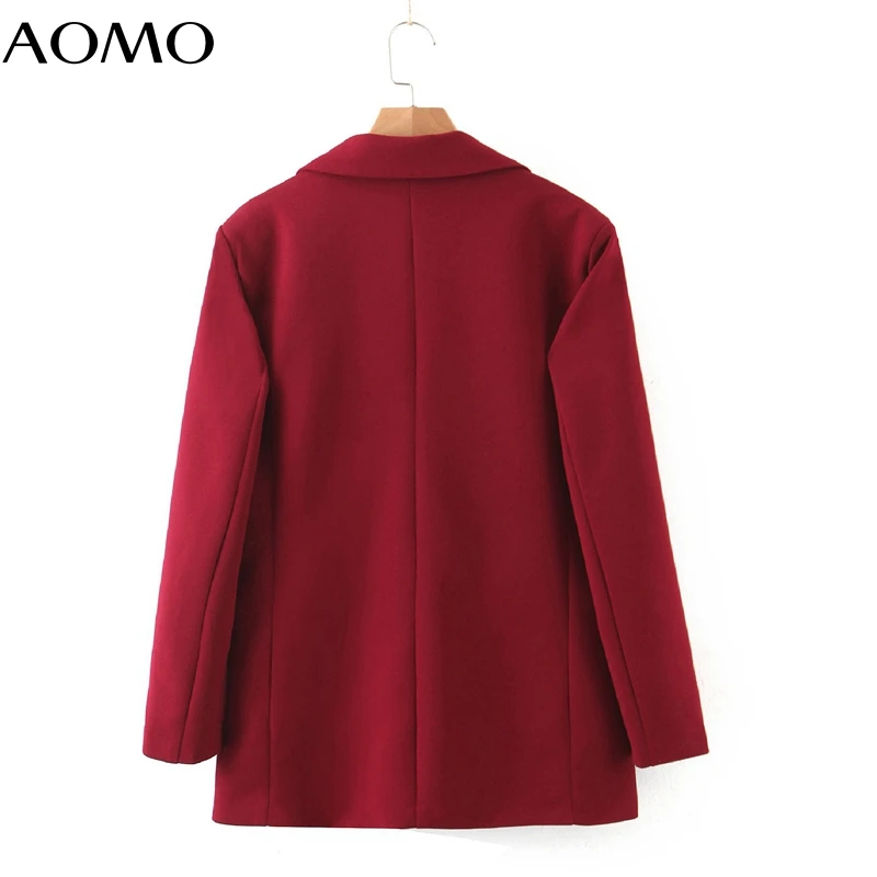 

AOMO women vintage solid wine red blazer female long sleeve elegant jacket ladies work wear blazer formal suits SL277A