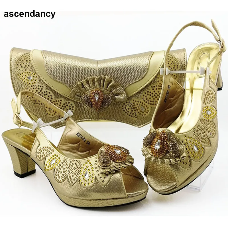 Новые модные африканские женские туфли и сумочка Итальянская обувь с сумочкой в