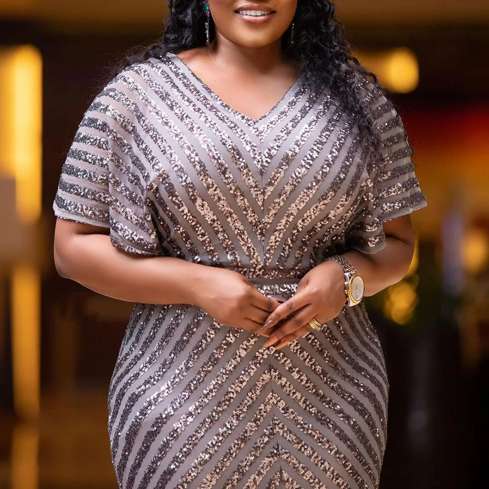 

Dress For New Year 2022 Plus Size 5XL Evening Party Dress Elegant Wedding Dinner Formal Bodycon Sexy Sequin Women's Clothing