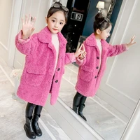 spring winter girl coat jackets warm lapel long clothing kids teenage children fashion tops thicken high quality solid color new