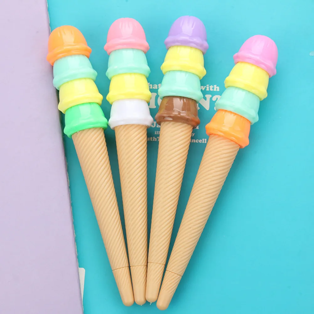 

24PCS Korea Student Stationery Wholesale Cute Creative Four-layer Ice Cream Black Gel Ice Cream Cone Shape Gel Pens
