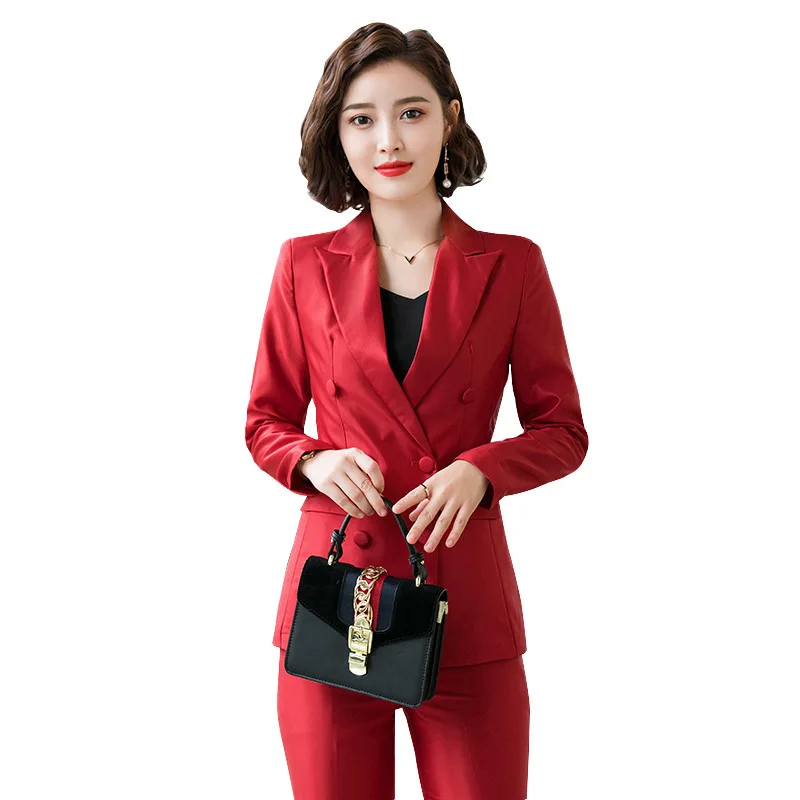 

2021 New office work women blazer suits high quality OL woman pants suit blazers jackets trouser female two pieces set plus size