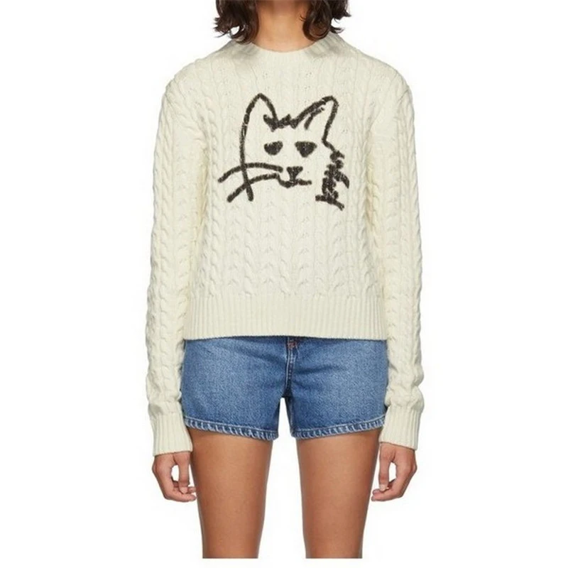 Women Sweaters and Pullovers 2019 Autumn Winter Clothes Cute Cat Twist Round Neck Long Sleeve Knit Top | Женская одежда