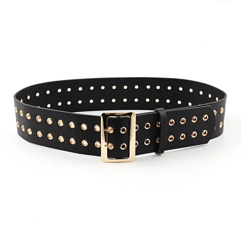 Женский ремень с двумя рядами Металлических Заклепок и люверсами |