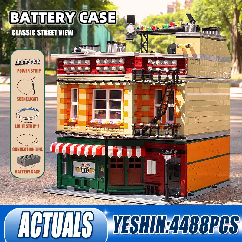 

Mould King 16014 MOC-34463 Central Park With Led Light Street View Modular Coffee Store Building Blocks Kids Birthday Gifts Toys