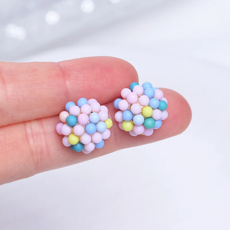 Женские круглые серьги-гвоздики корейские Разноцветные серьги с искусственным