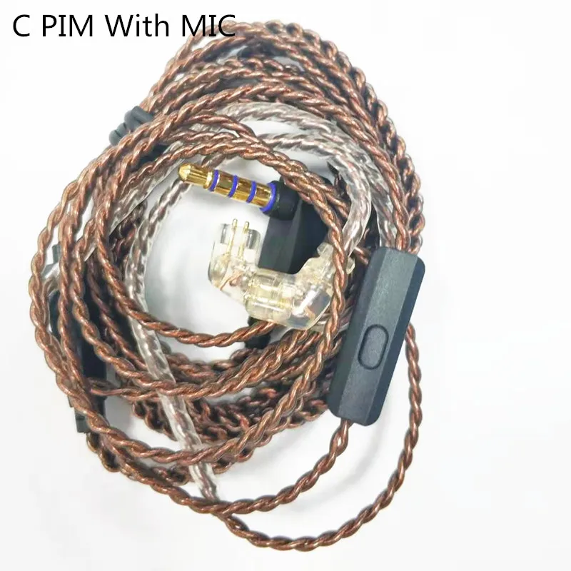 C with mic Кабель для обновления из бескислородной меди KZ высокой чистоты 0,75 мм позолоченный контактный KZ-ZS6 кабель ZST ZSR ZS10 ZSX AS16 AS12 - Цвет: C with mic