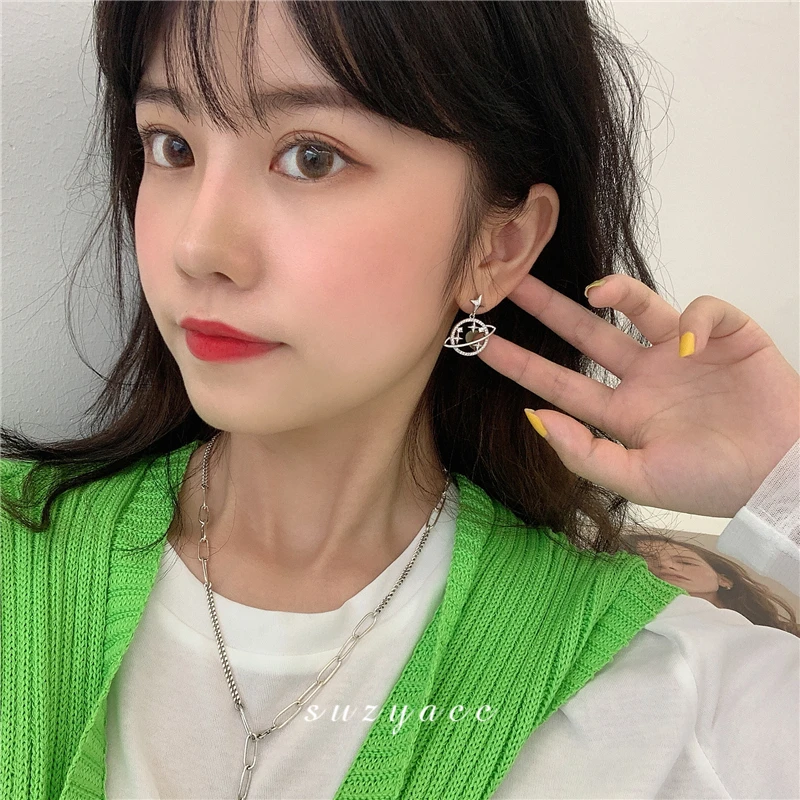 Корейские серьги гвоздики с планетами и Сатурном для женщин темпераментные со