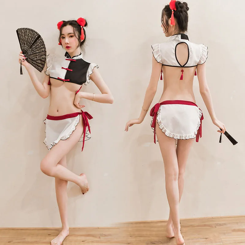 Соблазнительное женское белье Чонсам для девушек в стиле &quotЛолита&quot черная