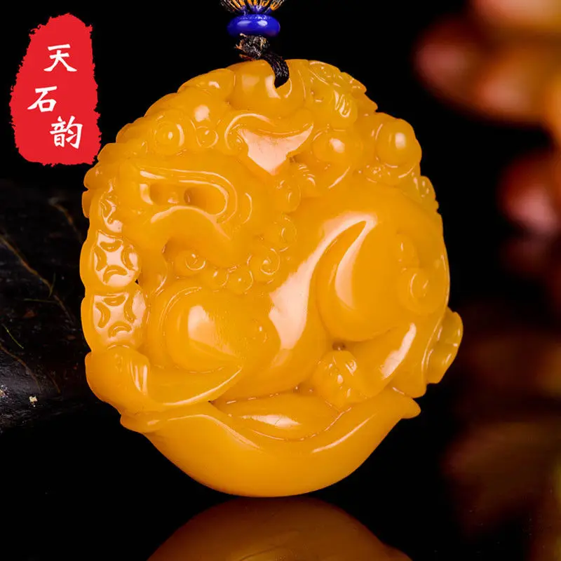 

LETSFUN Fine Jewelry Chinese Beautiful Natural Yellow Jade Hand-Carved Kirin Luck Amulet Pendant Free Shipping