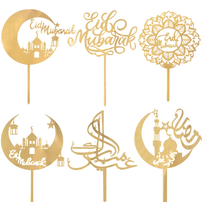 

Золотые акриловые топперы для торта Eid Mubarak замок Луна капкейк Топпер для Рамадана Mubarak Kareem украшения для торта исламский фестиваль