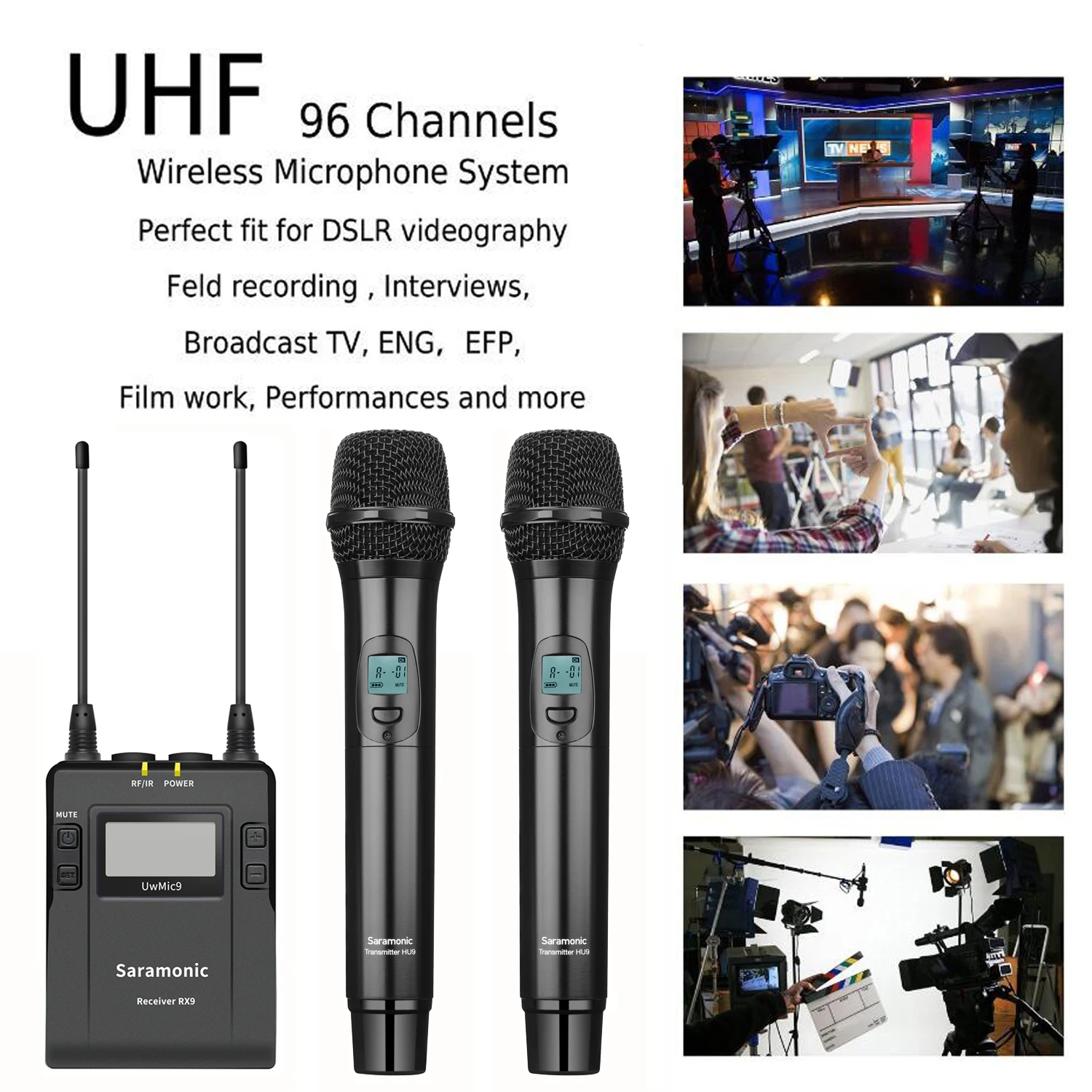 구매 Saramonic UwMic9 Kit4/HU9 UHF 무선 Lavalier 마이크 시스템, 캐논 니콘 소니 DSLR 캠코더 비디오 카메라 인터뷰