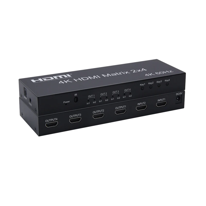 

4K HDMI-Compatible matrix 2X4 support 3D LPCM/DTS 5.1 channel @60Hz 2 in 4 out HD Switch