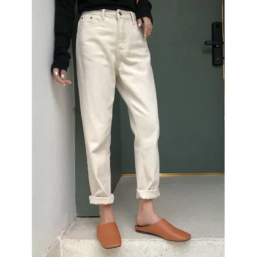 

Winter Thicken Velvet Fleece Women Jeans High Waist Belted Female Warm Jeans Vintage Loose Denim Pants femme 2019