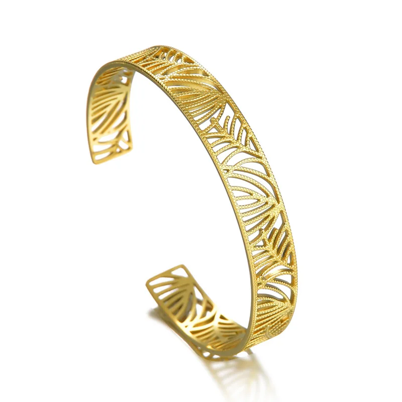 

Punk Miami Cuban Stainless Steel Gold Leaf Hollow Open Bracelet New Fashion All-match Simple Lndependent Aesthetic Jewelry