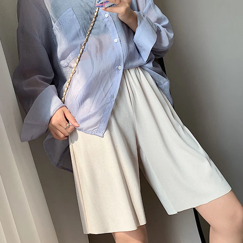 

Women's Shorts 2021 Ladies Summer Solid Color Loose Hot Harajuku Elastic High Waist Fashion Female Streetwear Casual Shorts