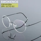 SWOKENCE без оправы Оптические очки для близоруких от -0.5 до-8.0 для мужчин и женщин, ультралегкие очки для зрения из титанового сплава, Рецептурные очки под заказ для астигматизма, F090