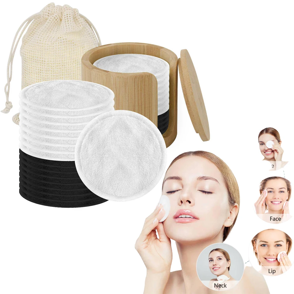 

20Pcs of Reusable Bamboo Charcoal Makeup Remover Pads Moisturizing Bamboo Charcoal Facial Neck Care Pads Cleansing Tissue