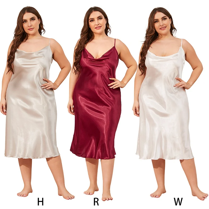 

Ladies Summer Suspender Nightdress Solid Color Plus Size Nightdress Home Service 1XL-3XL