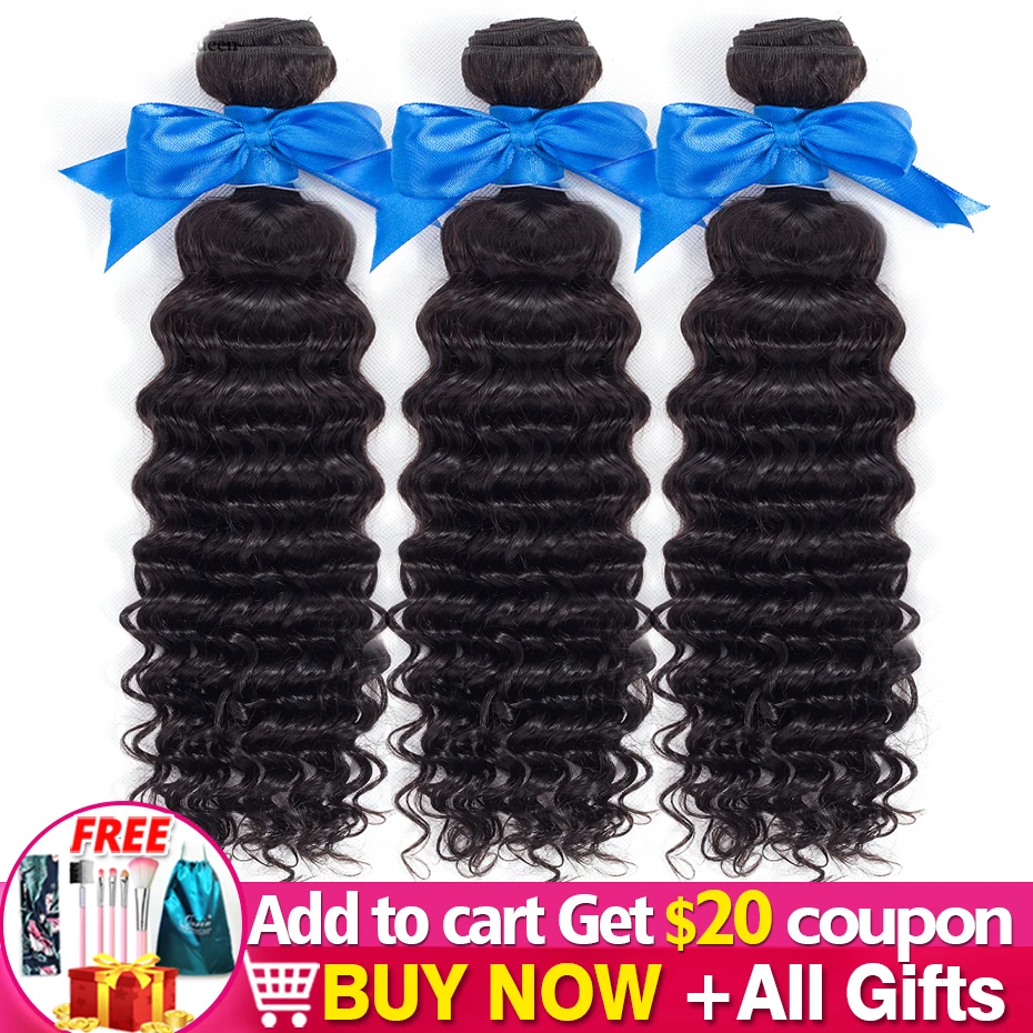 

Deep Wave Hair Weave 3 Bundles Deal Human Hair Natural Color For Black Women Hair Extension 8-26inches Bulk Sale Jarin Hair