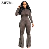 bling lurex sexy bell bottom bodysuit long sleeve striped flare jumpsuit party night club ladies one piece plus size bodysuit
