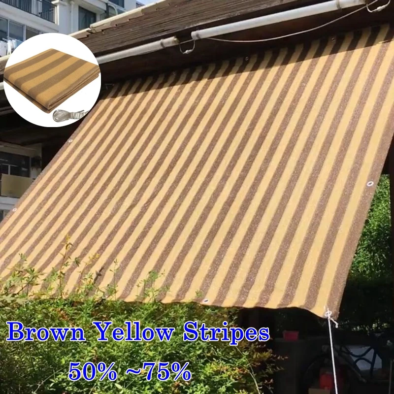 Brown Yellow Stripes Sunshade Net Balcony Safety Fence Nets Hi-Quality Terrace Yard Canopy Sun Shade Sail Customize Size