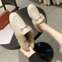 2021 baotou mao mao slippers women wear autumn and winter fashion mao mao single shoes women flat shoes lazy half slippers