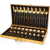 24pcs gold dinnerware set stainless steel tableware set knife fork spoon luxury cutlery set gift box flatware dishwasher safe