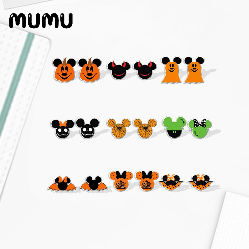 2021 New Happy Halloween Stud Earring Mickey Pumpkin Epoxy Jewelry Resin Acrylic Earrings Handmade Gifts Fans