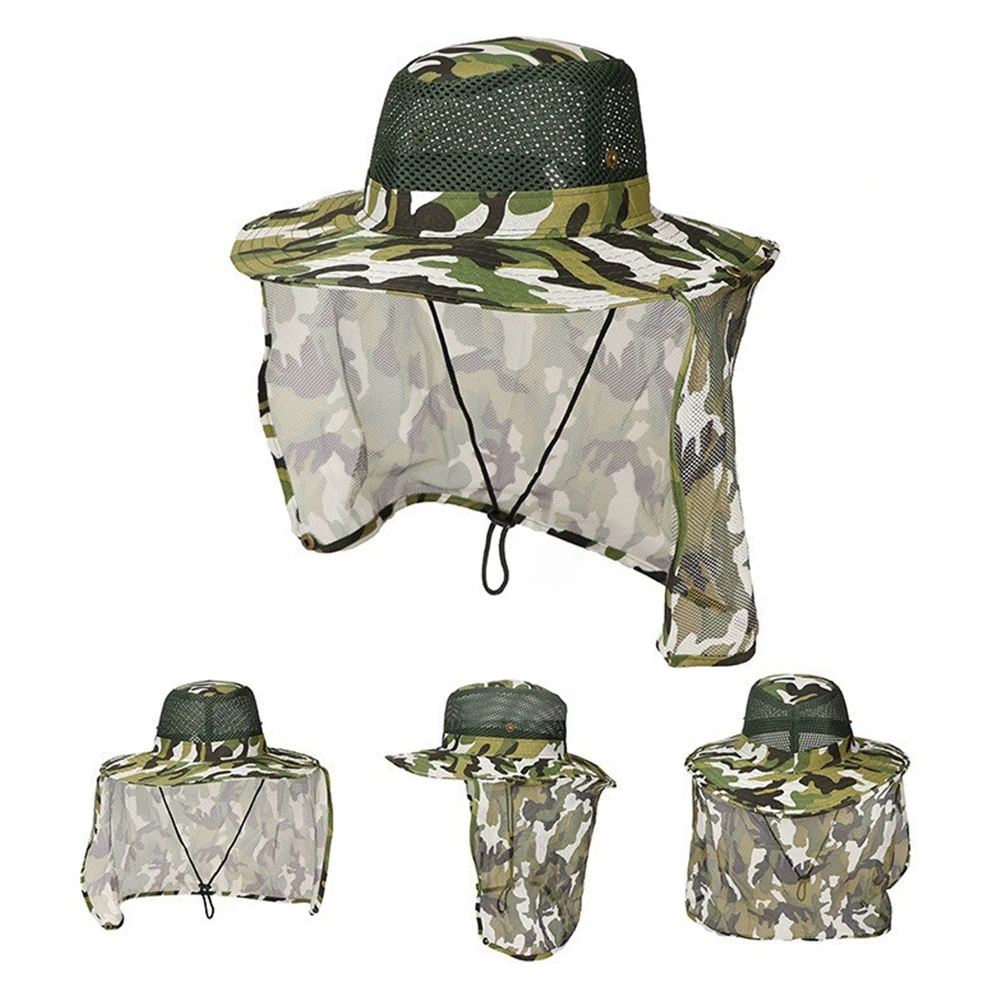

Outdoor Fishing Hat Camouflage Sun Uv Protection Shade Hat Wide Brim Man Breathable Mesh Fishing Cap Beach Hats
