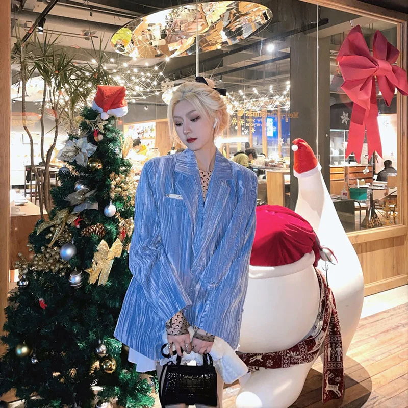 Женский вельветовый блейзер с лацканами однотонный Повседневный однобортный