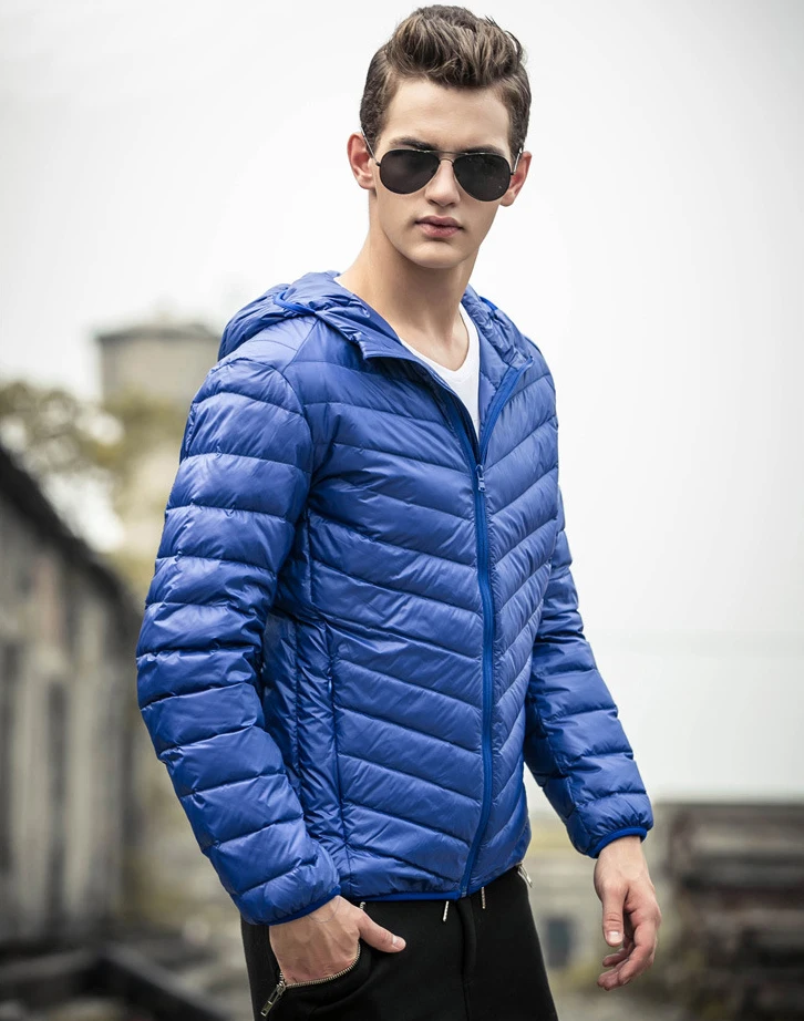 Plus Size S-5XL Mens Hooded Jacket Coat 90% Duck Down Filler Ultra Light Spring Autumn Male Winter Warm Coat+ Portable Bag