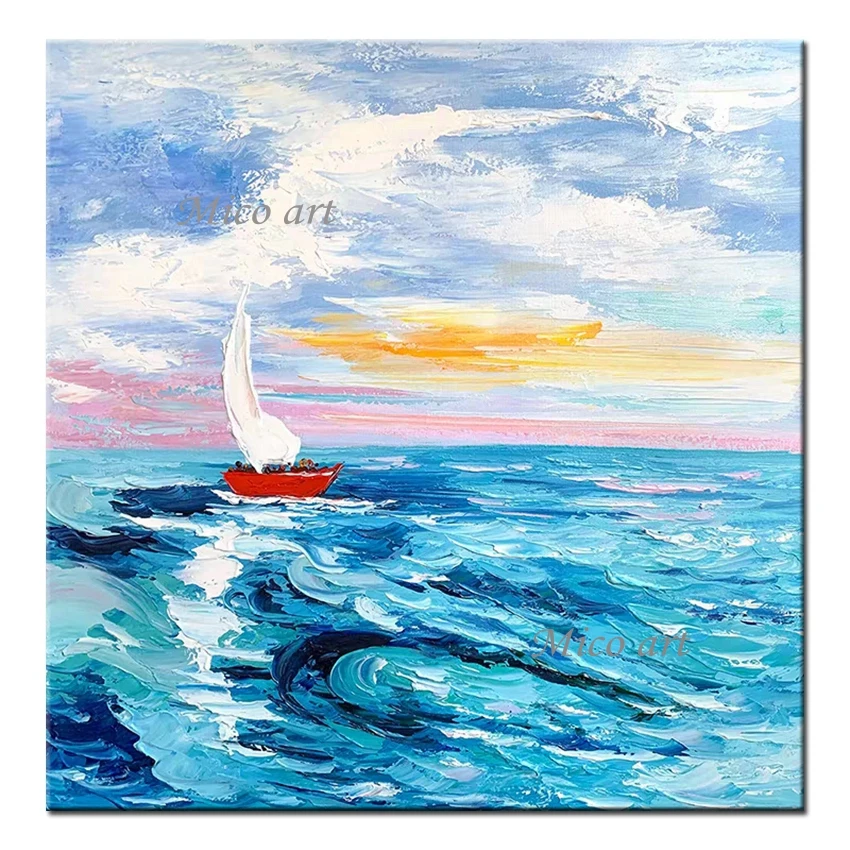 

Unframed Cheap Abstract Sailing Boat Art 100% Hand Painted Oil Painting Canvas Wall Art Artwork Paintings For Living Room Decor