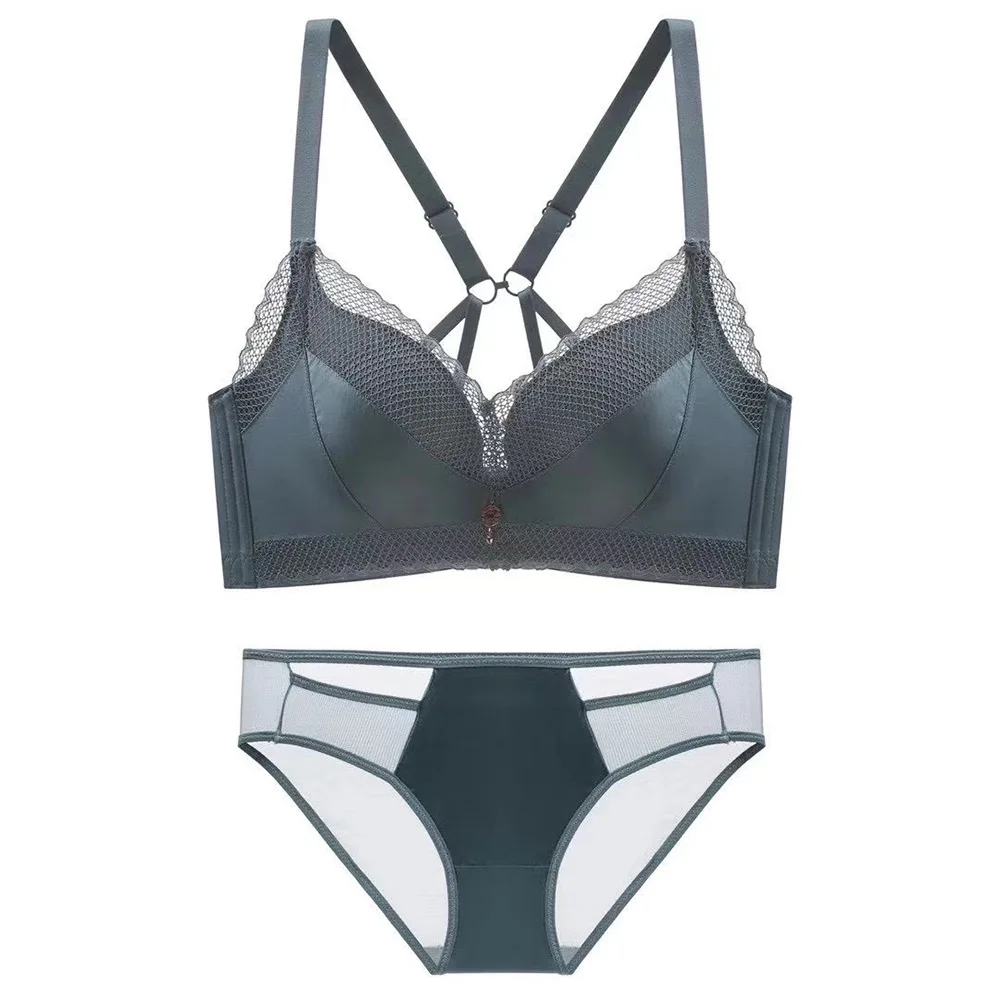 

New Style Lace Sexy back no steel ring bra gathered small chest adjustable side closed underwear women's suit