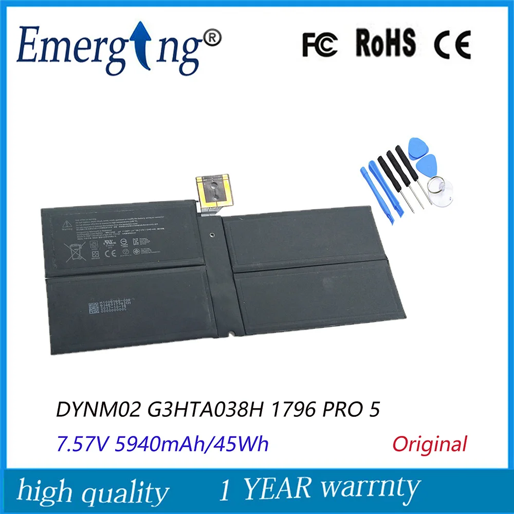 

7.57V 45Wh 5940mAh New Original DYNM02 Battery for Microsoft Surface Pro 5 1796 G3HTA038H with tools
