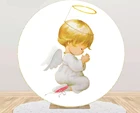 Круглый Деревянный фон мини украшение стола для вечеринки платье для крещения Ангел Baby Shower эластичная ткань цилиндр плинтус чехлы
