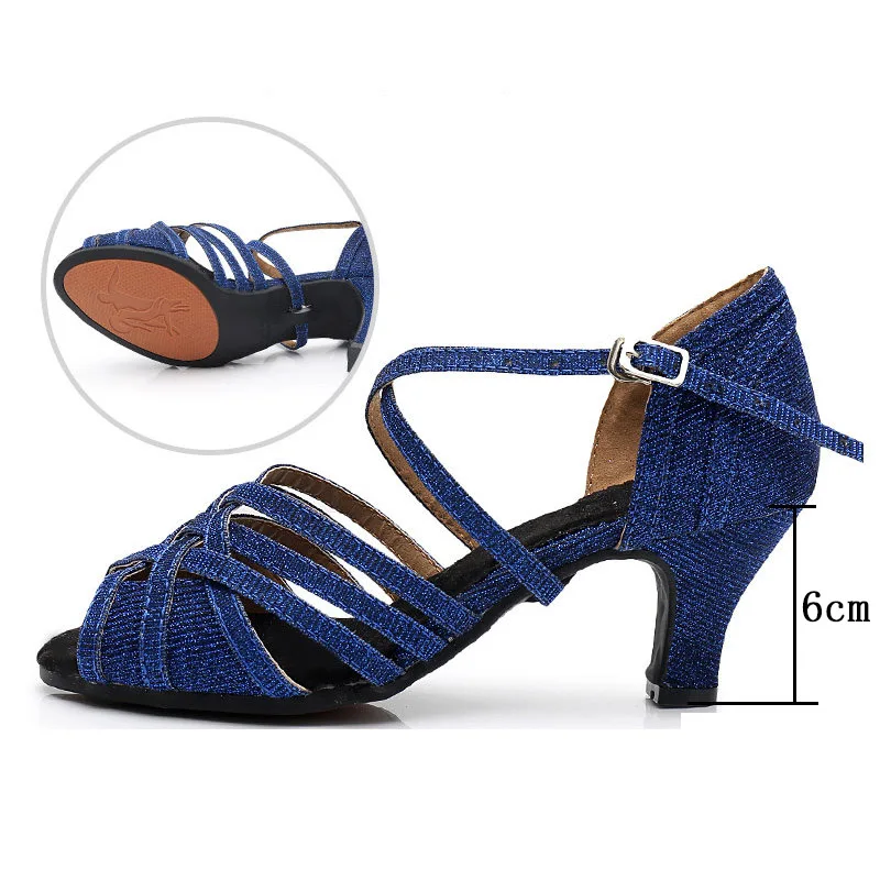 Blue 6cm B Для женщин профессиональная танцевальная обувь для бального зала танцевальная обувь Для женщин ча-ча, сальсы и латинских танцев обувь Обувь на высоком каблуке 5/6/8 см - Цвет: Blue 6cm B
