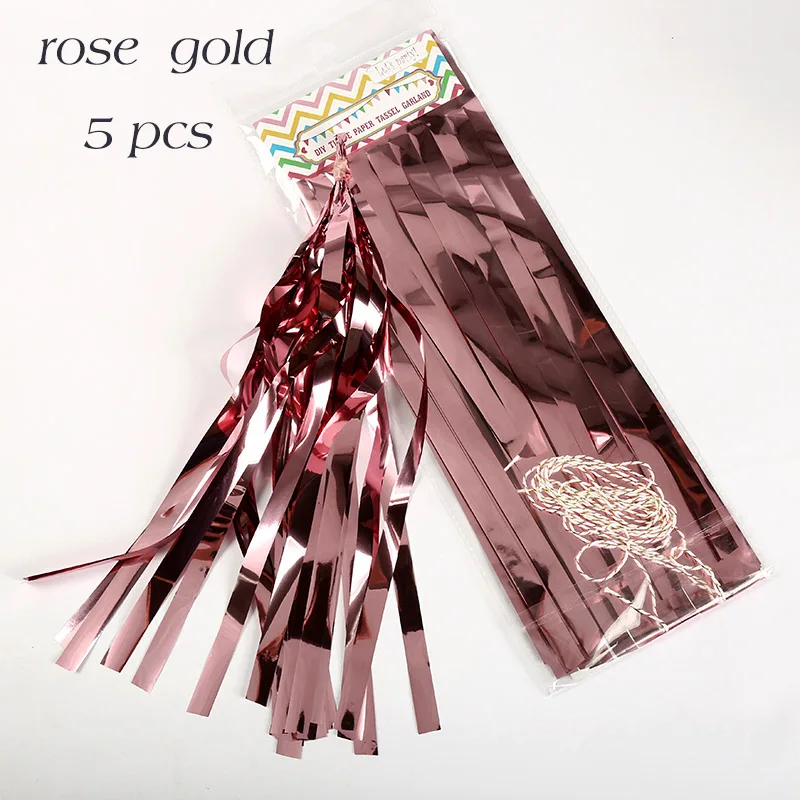 foil rose gold 5 шт., свадебные украшения, ткань для изготовления гирлянд, бумажные кисточки, девичник, вечеринка, день рождения, детский душ, украшения, Свадебный декор - Цвет: foil rose gold