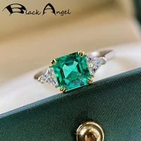 black angel high end custom colombian emerald ring 925 sterling silver square gemstone ring for women anillos wedding jewelry