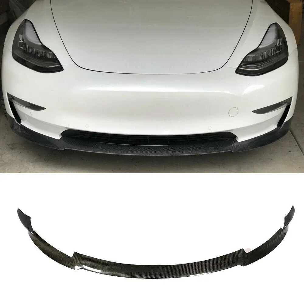Gloss carbon Автомобильный передний бампер для губ для Tesla модель 3 Base Sedan 4-дверный дальний бампер из углеродного волокна спойлер - Цвет: Gloss carbon