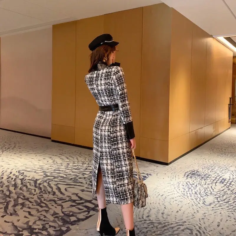 

Tweed Coat Women 's 2021 Autumn And Winter Youth Lapel Long-Sleeved Cardigan Long-Cut Coat