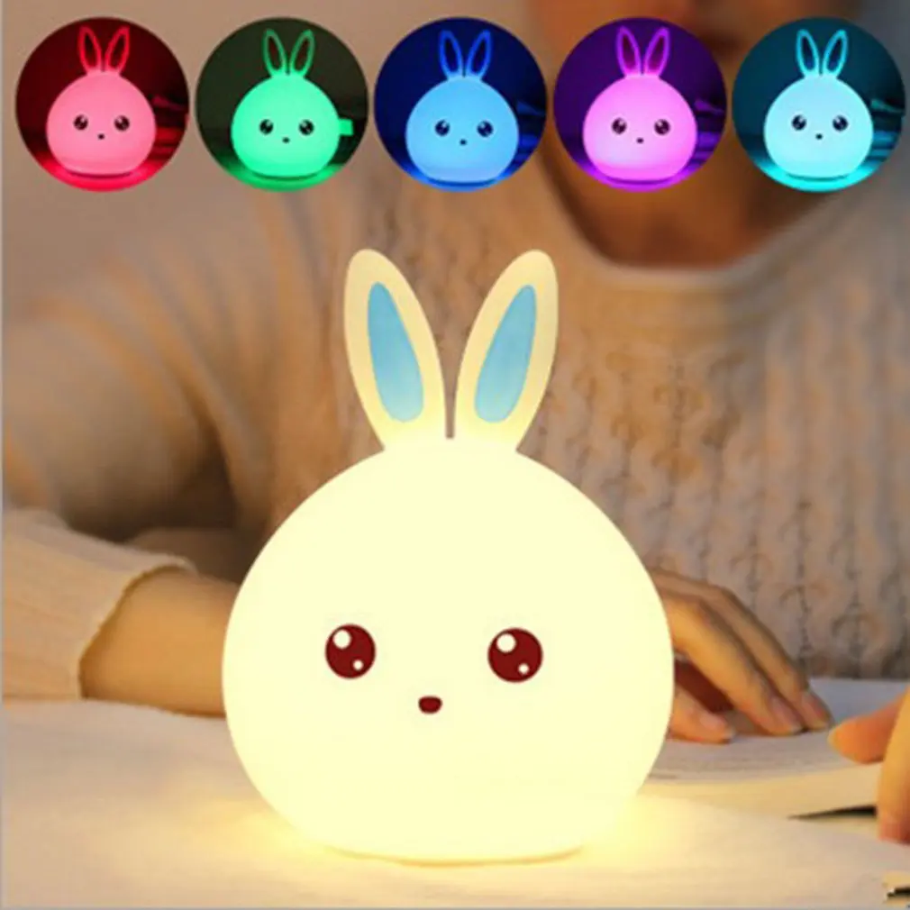 Силиконовый светодиодный ночсветильник для детей лампа в виде кролика с